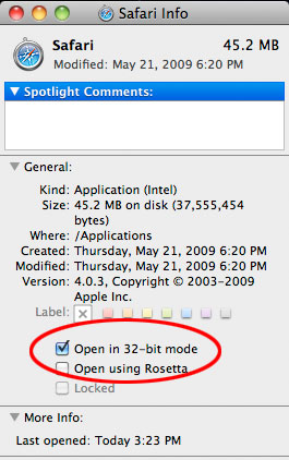 Safari in 32-bit mode