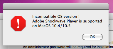 Shockwave Install warning message on Snow Leopard.